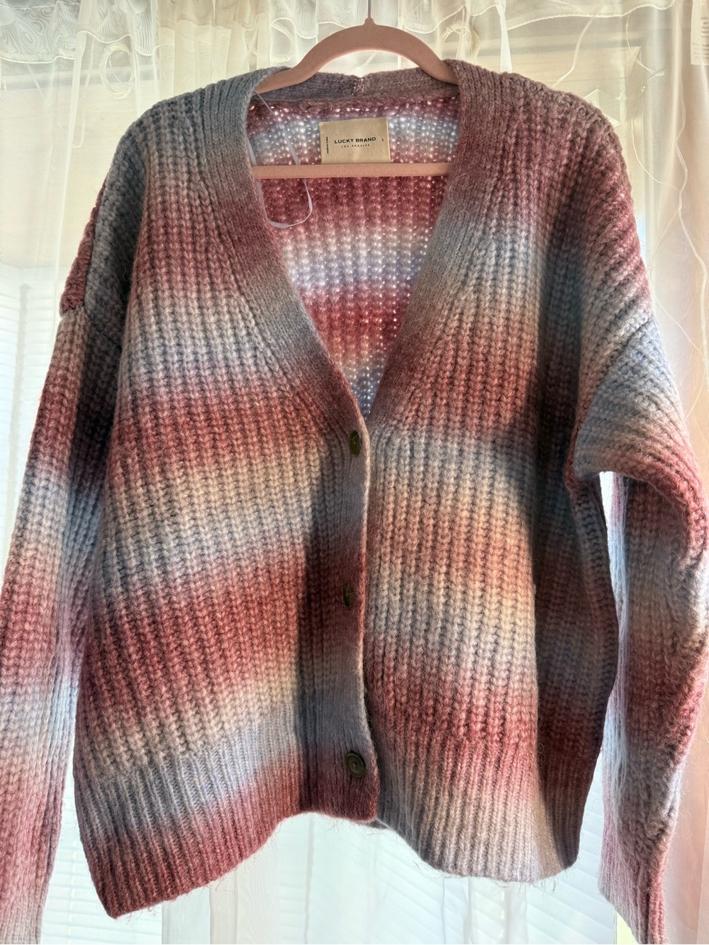 Lucky Brand Pink Gradient Wool-Blend Cardigan